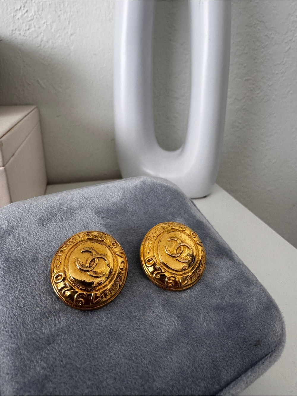 CHANEL VINTAGE 24k GOLD EARRINGS